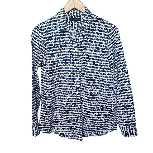 Banana Republic Blouse Button Up Dillon Shirt Blue Print Career Office Cotton S - Picture 1 of 4